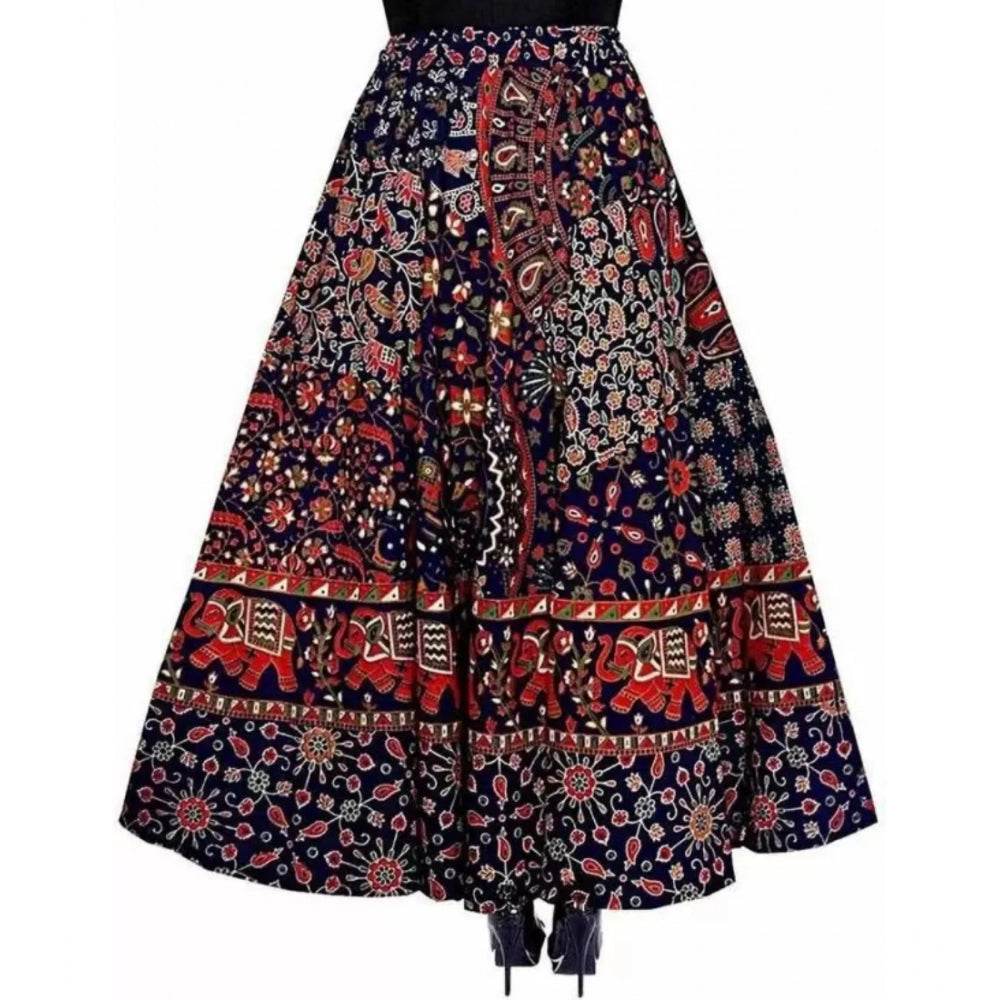 Generic Women's Cotton Jaipur Printed Elastic Skirt (Blue, Free Size) - MYLUXURY LANE ENTERPRISE