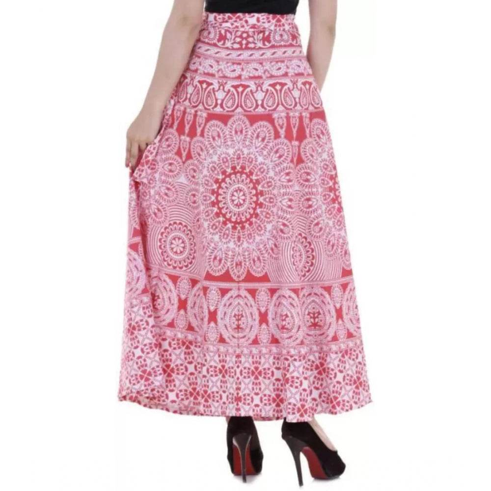 Generic Women's Cotton Printed Wrap Around Maxi Skirt (Red, Free Size) - MYLUXURY LANE ENTERPRISE