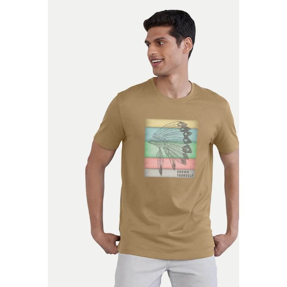 Generic Men's Casual Half sleeve Digital Printed Cotton Crew Neck T-shirt (Sand) - MYLUXURY LANE ENTERPRISE