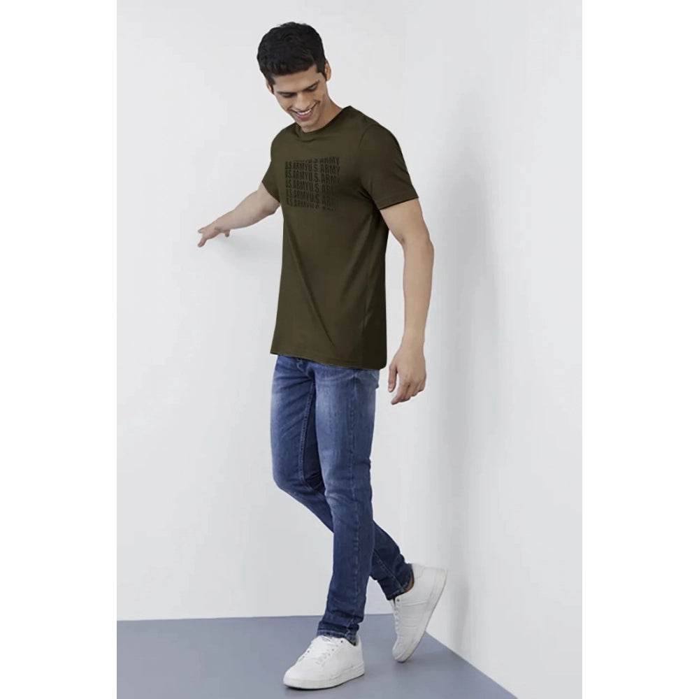 Generic Men's Casual Half sleeve Printed Cotton Crew Neck T-shirt (Dark Green) - MYLUXURY LANE ENTERPRISE