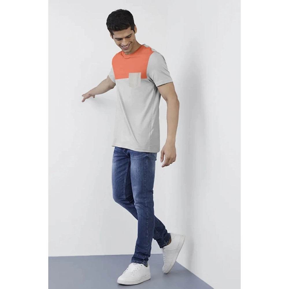 Generic Men's Casual Half sleeve Solid Cotton Round Neck T-shirt (Beige) - MYLUXURY LANE ENTERPRISE