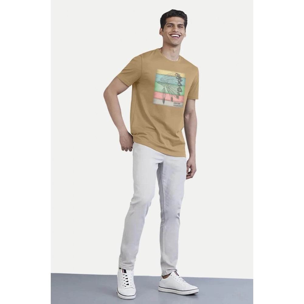 Generic Men's Casual Half sleeve Digital Printed Cotton Crew Neck T-shirt (Sand) - MYLUXURY LANE ENTERPRISE