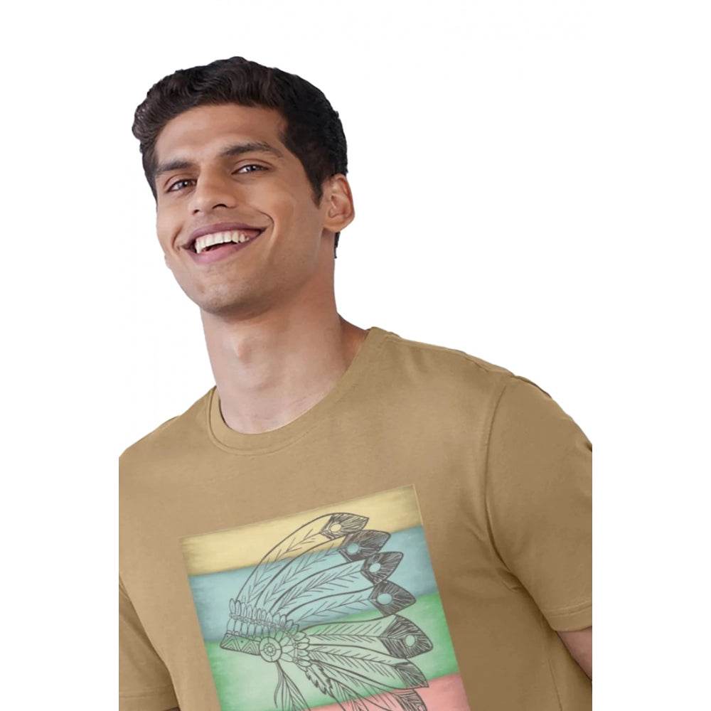 Generic Men's Casual Half sleeve Digital Printed Cotton Crew Neck T-shirt (Sand) - MYLUXURY LANE ENTERPRISE