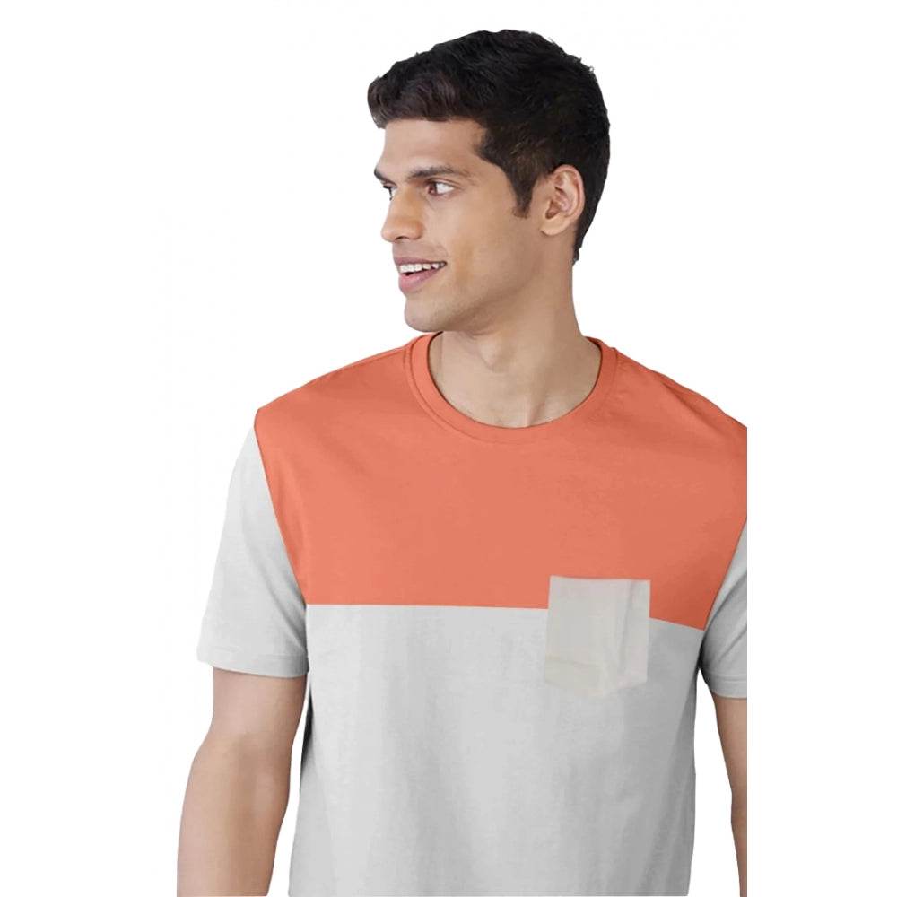 Generic Men's Casual Half sleeve Solid Cotton Round Neck T-shirt (Beige) - MYLUXURY LANE ENTERPRISE
