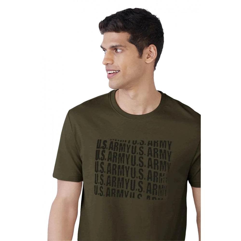 Generic Men's Casual Half sleeve Printed Cotton Crew Neck T-shirt (Dark Green) - MYLUXURY LANE ENTERPRISE