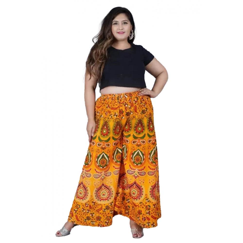 Generic Women's Cotton Jaipur Printed Elastic Palazzo Pant (Yellow, Free Size) - MYLUXURY LANE ENTERPRISE