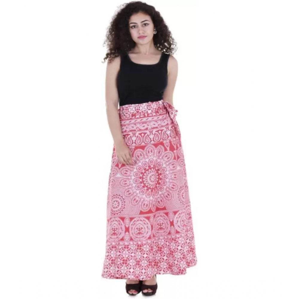 Generic Women's Cotton Printed Wrap Around Maxi Skirt (Red, Free Size) - MYLUXURY LANE ENTERPRISE