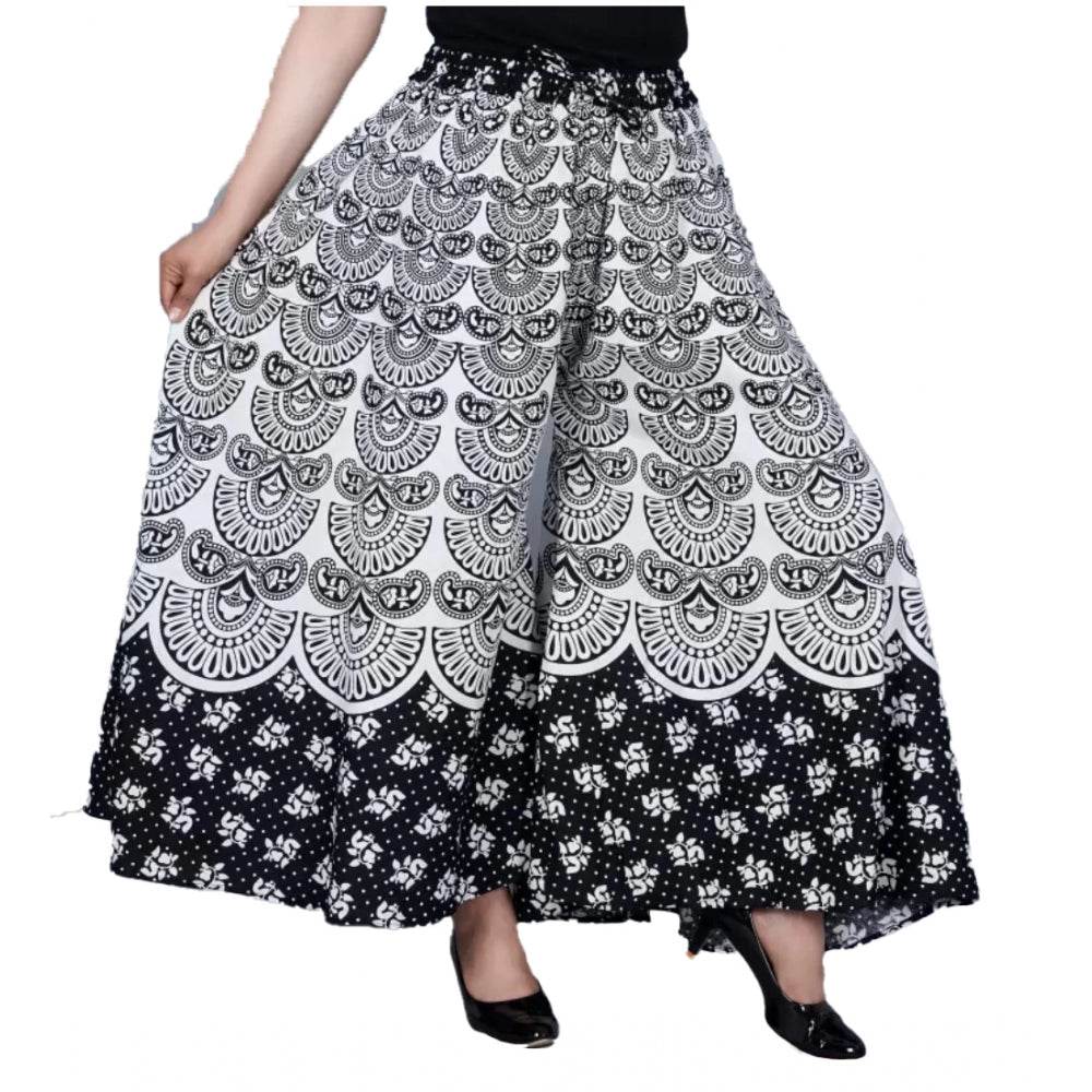Generic Women's Cotton Jaipur Printed Elastic Palazzo Pant (Black, Free Size) - MYLUXURY LANE ENTERPRISE