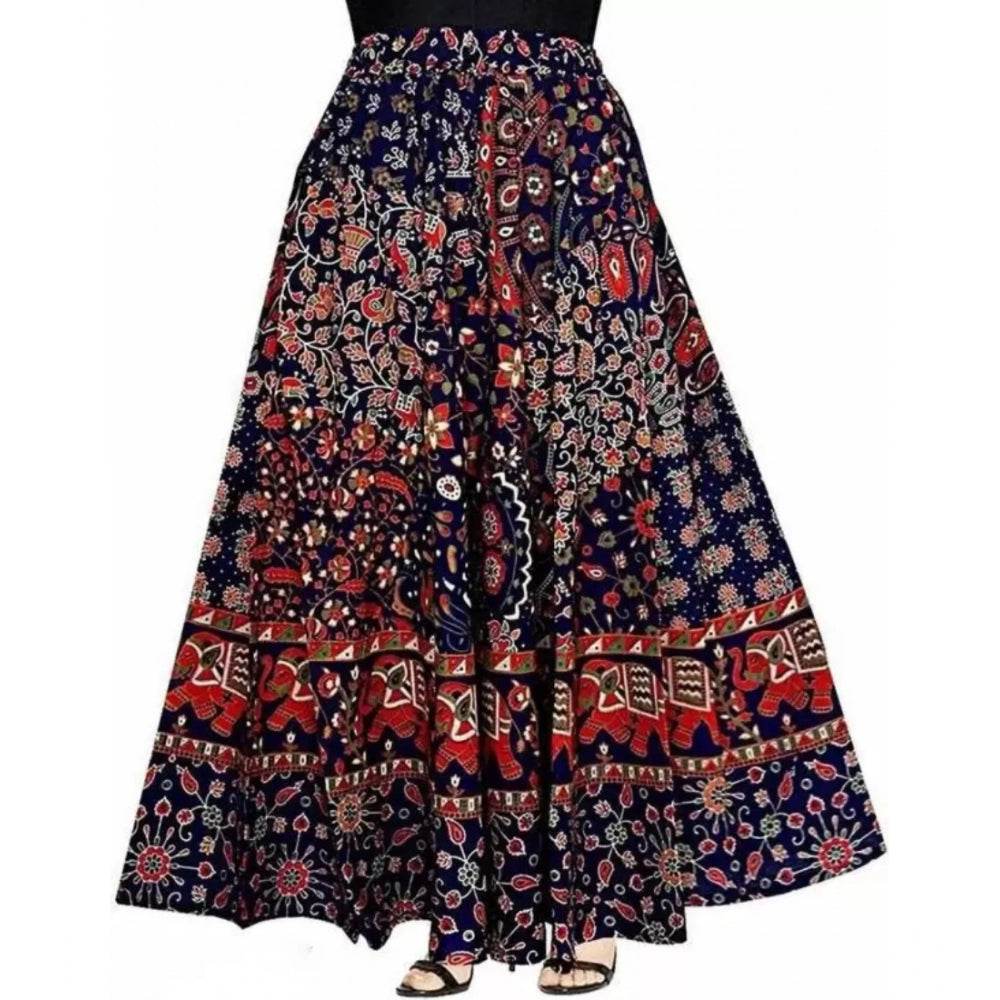Generic Women's Cotton Jaipur Printed Elastic Skirt (Blue, Free Size) - MYLUXURY LANE ENTERPRISE