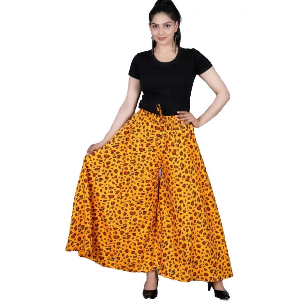 Generic Women's Cotton Printed Elastic Palazzo Pant (Yellow, Free Size) - MYLUXURY LANE ENTERPRISE