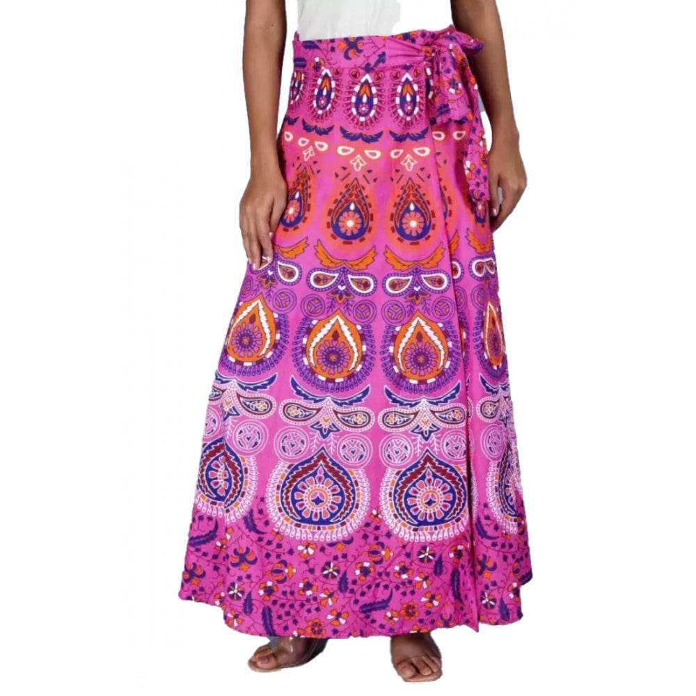 Generic Women's Cotton Jaipur Printed Wrap Around Maxi Skirt (Pink, Free Size) - MYLUXURY LANE ENTERPRISE