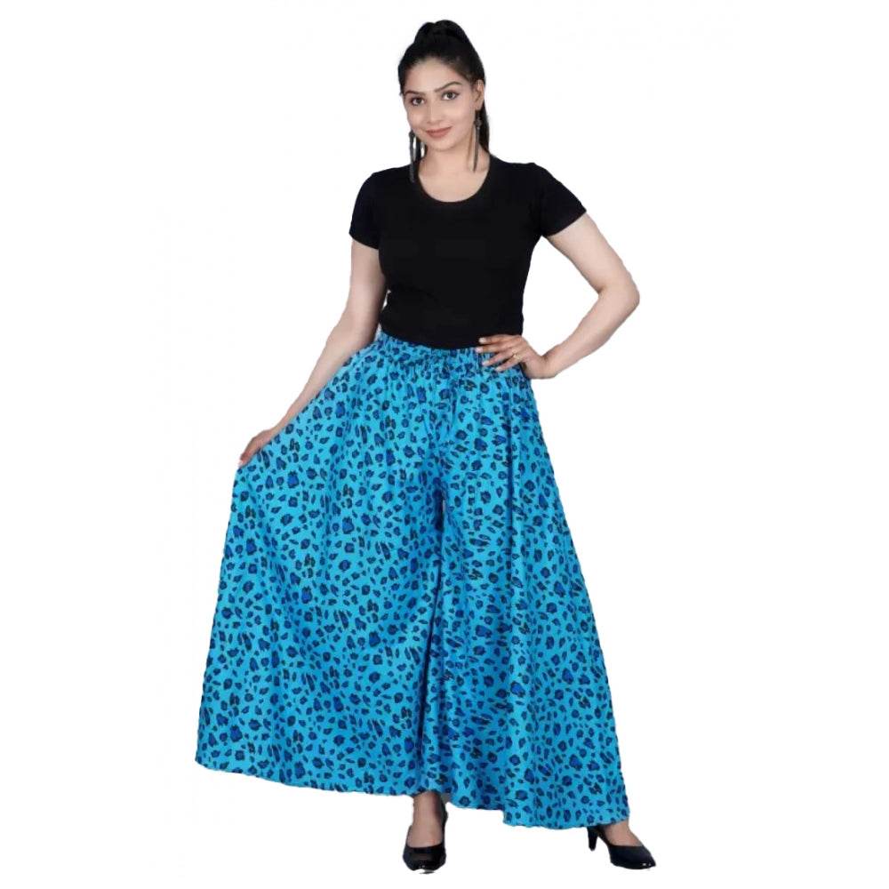 Generic Women's Cotton Printed Elastic Palazzo Pant (Light Blue, Free Size) - MYLUXURY LANE ENTERPRISE