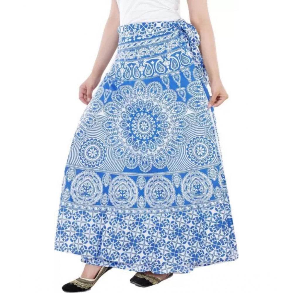 Generic Women's Cotton Printed Wrap Around Maxi Skirt (Blue, Free Size) - MYLUXURY LANE ENTERPRISE