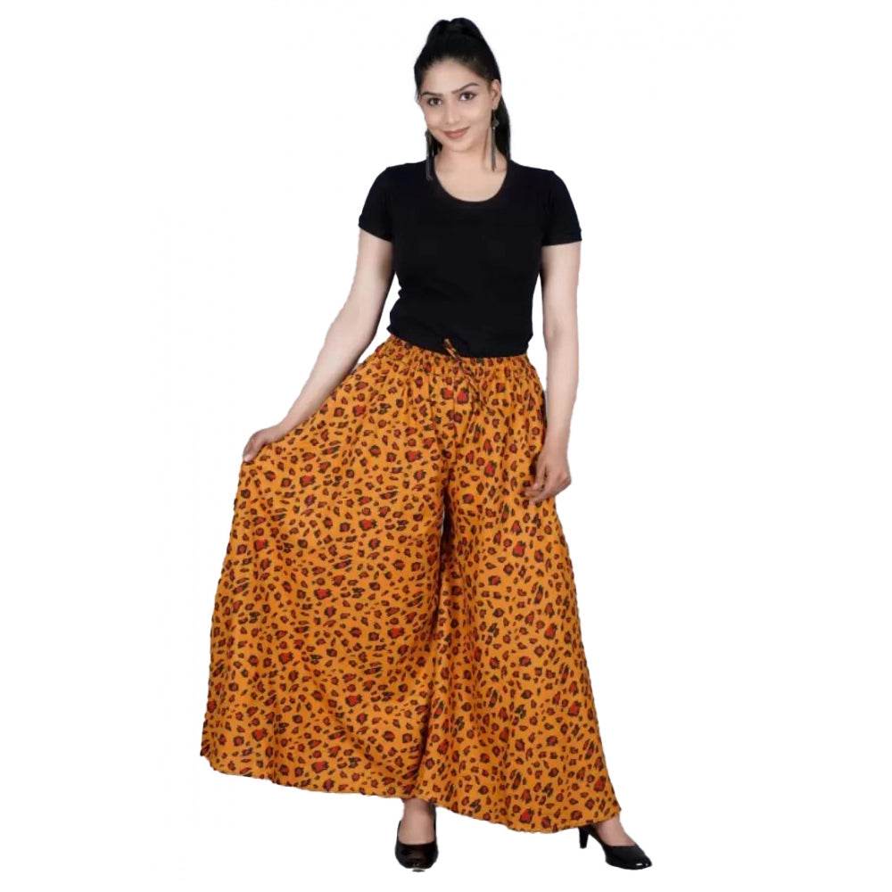Generic Women's Cotton Printed Elastic Palazzo Pant (Orange, Free Size) - MYLUXURY LANE ENTERPRISE