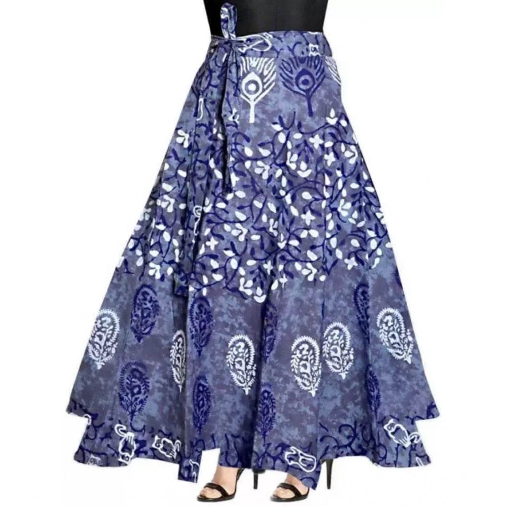 Generic Women's Cotton Printed Wrap Around Maxi Skirt (Blue, Free Size) - MYLUXURY LANE ENTERPRISE
