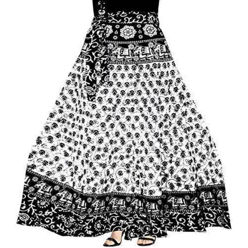 Generic Women's Cotton Jaipur Printed Wrap Around Maxi Skirt (Black, Free Size) - MYLUXURY LANE ENTERPRISE