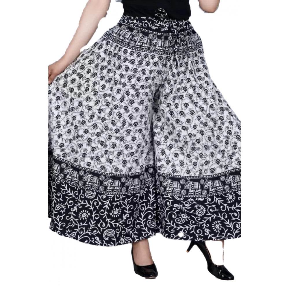 Generic Women's Cotton Jaipur Printed Elastic Palazzo Pant (Black, Free Size) - MYLUXURY LANE ENTERPRISE