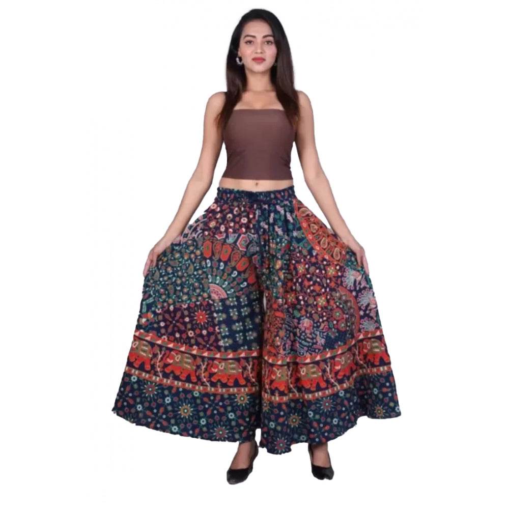 Generic Women's Cotton Jaipur Printed Elastic Palazzo Pant (Blue, Free Size) - MYLUXURY LANE ENTERPRISE