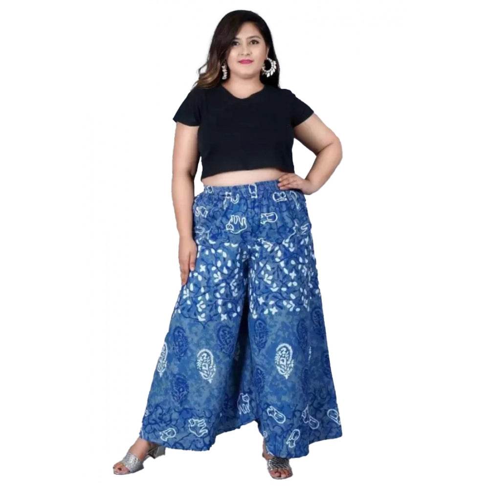 Generic Women's Cotton Printed Elastic Palazzo Pant (Blue, Free Size) - MYLUXURY LANE ENTERPRISE