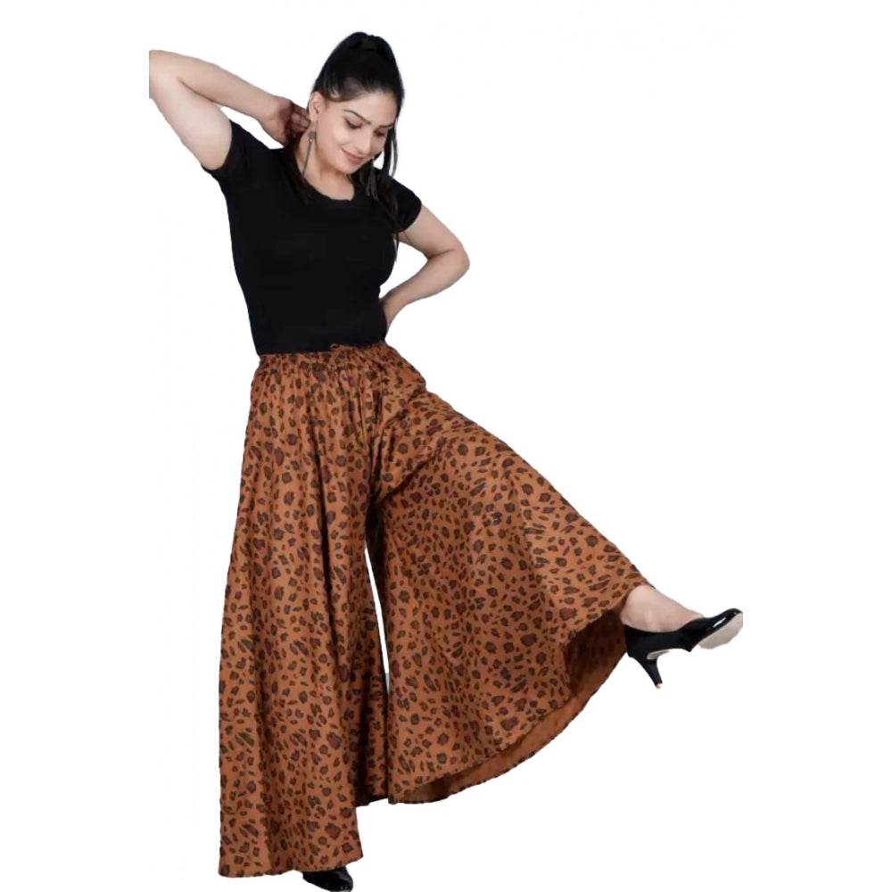 Generic Women's Cotton Printed Elastic Palazzo Pant (Brown, Free Size) - MYLUXURY LANE ENTERPRISE