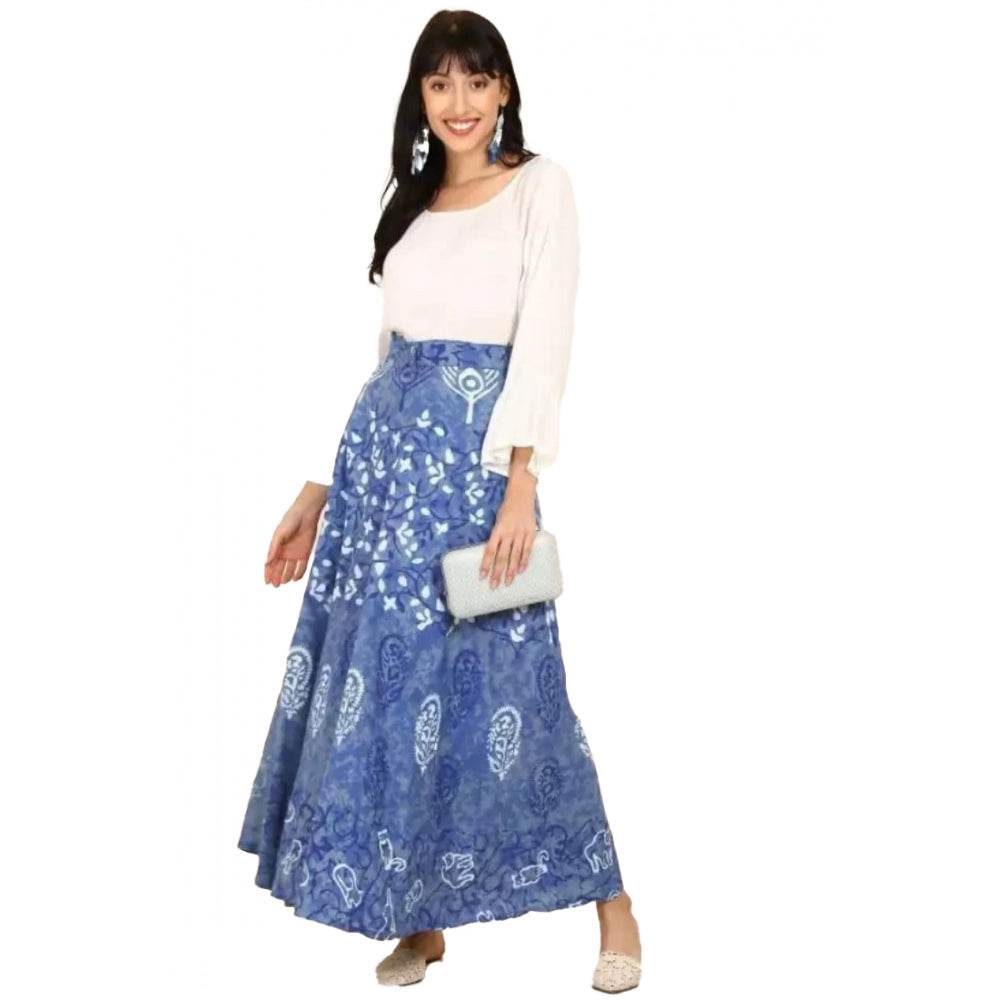 Generic Women's Cotton Printed Wrap Around Maxi Skirt (Blue, Free Size) - MYLUXURY LANE ENTERPRISE