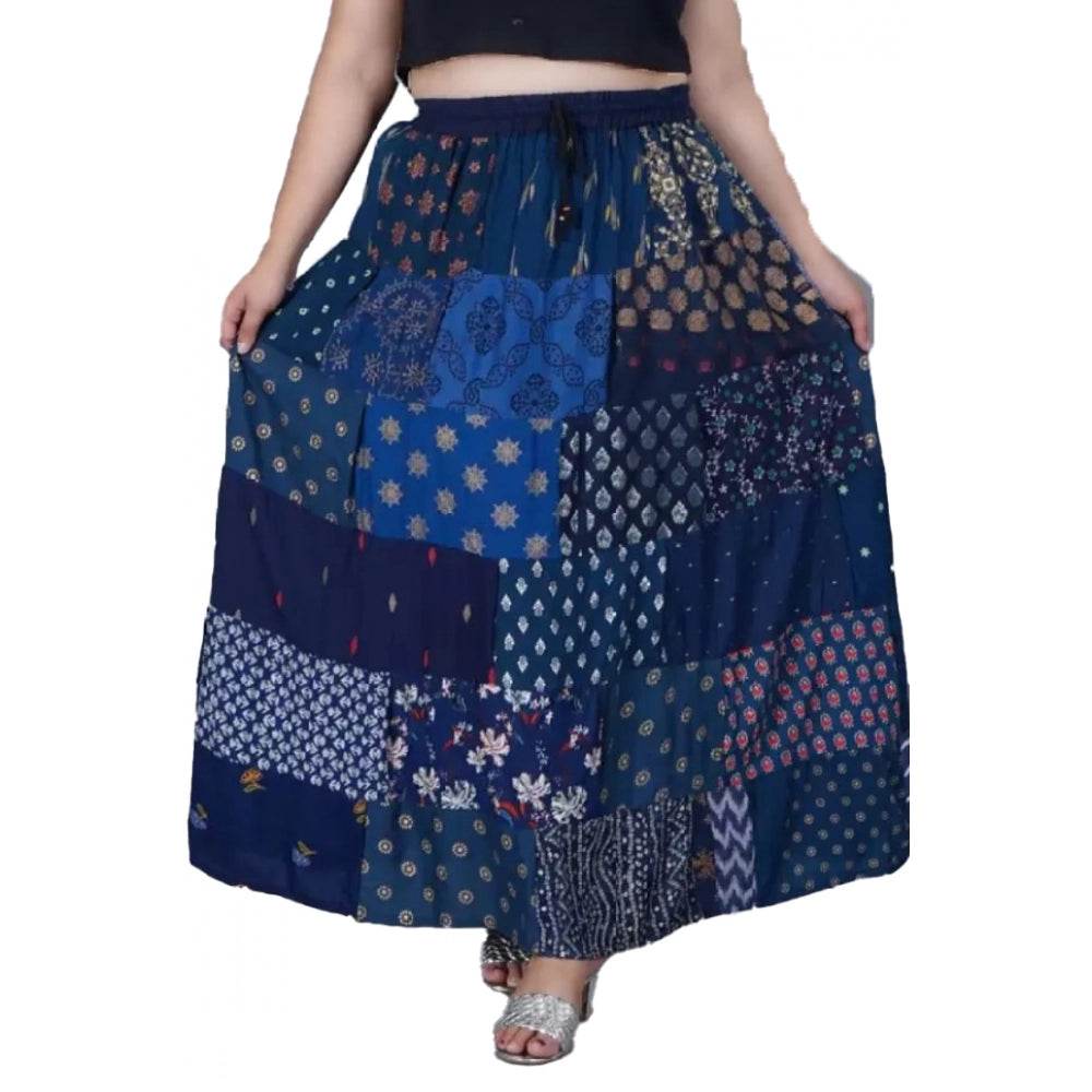 Generic Women's Rayon Printed Elastic Skirt (Blue, Free Size) - MYLUXURY LANE ENTERPRISE