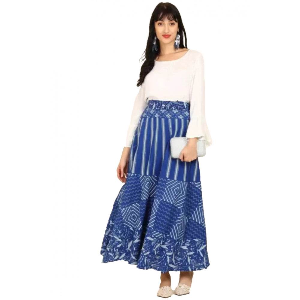 Generic Women's Cotton Printed Wrap Around Maxi Skirt (Blue, Free Size) - MYLUXURY LANE ENTERPRISE