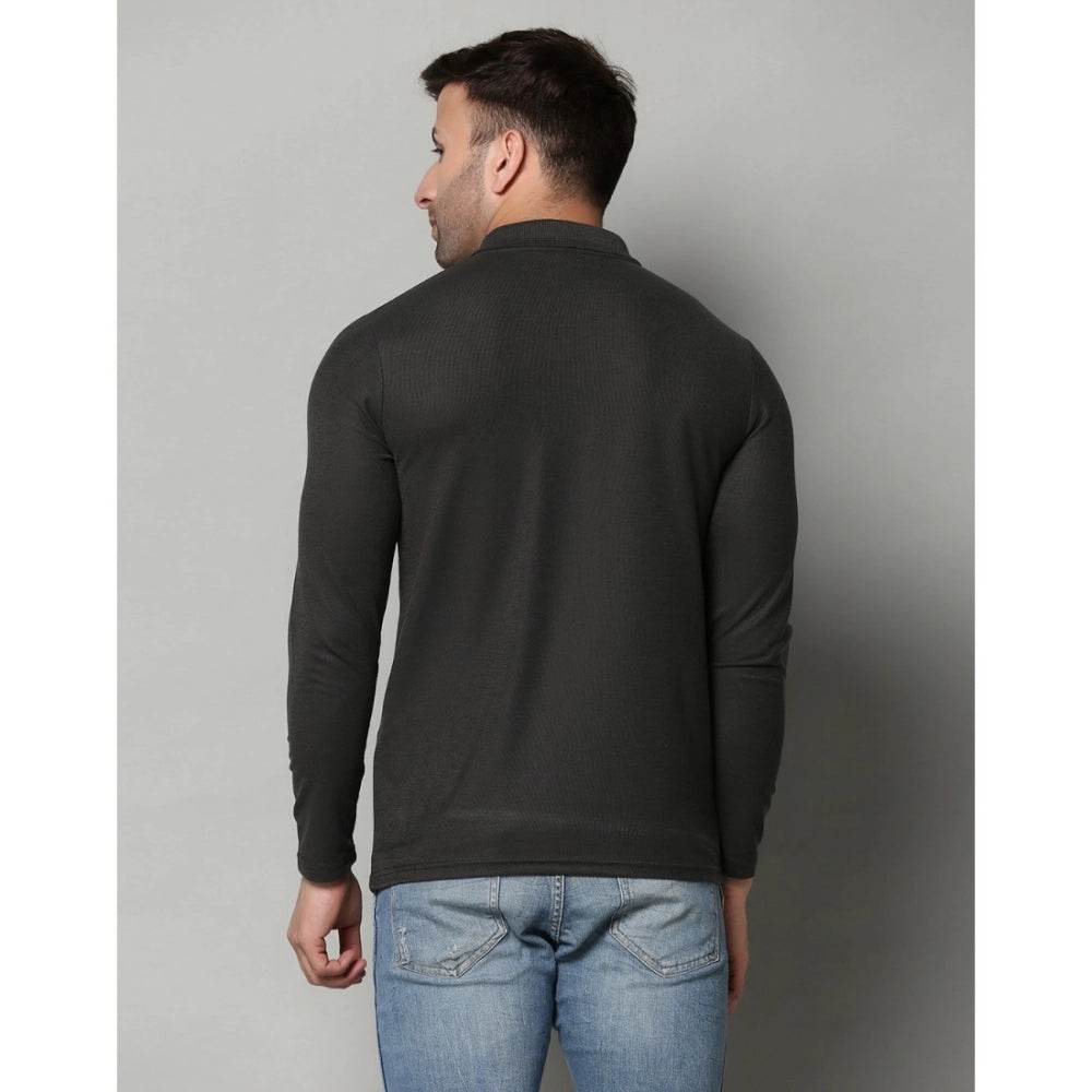 Generic Men's Casual Full Sleeve Solid Cotton Blended Polo Neck T-shirt (D.Grey) - MYLUXURY LANE ENTERPRISE