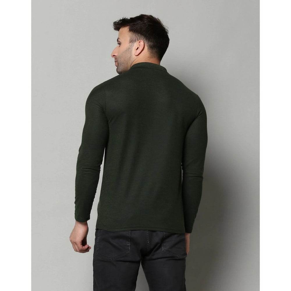 Generic Men's Casual Full Sleeve Solid Cotton Blended Polo Neck T-shirt (B.Green) - MYLUXURY LANE ENTERPRISE
