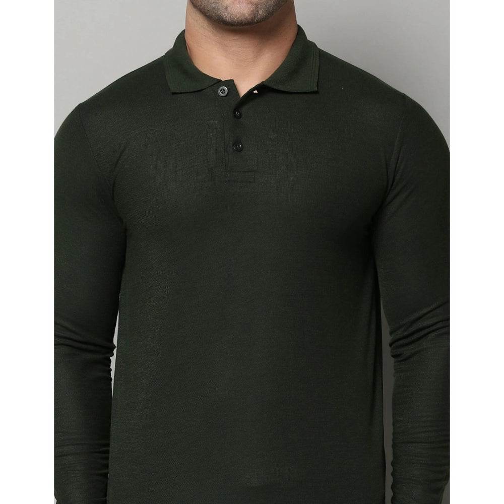 Generic Men's Casual Full Sleeve Solid Cotton Blended Polo Neck T-shirt (B.Green) - MYLUXURY LANE ENTERPRISE