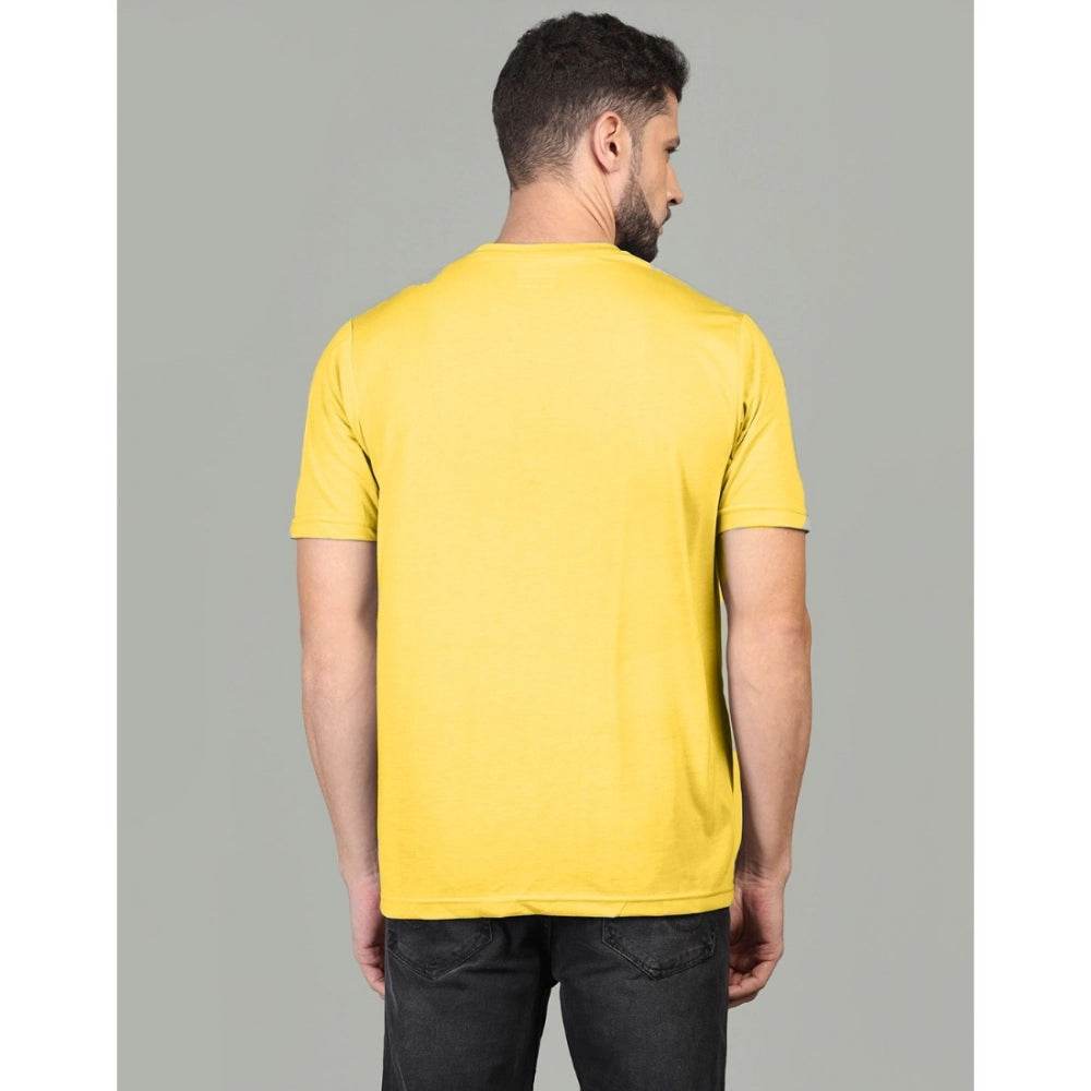 Generic Men's Casual Half Sleeve Solid Cotton Blended Round Neck T-shirt (Yellow) - MYLUXURY LANE ENTERPRISE