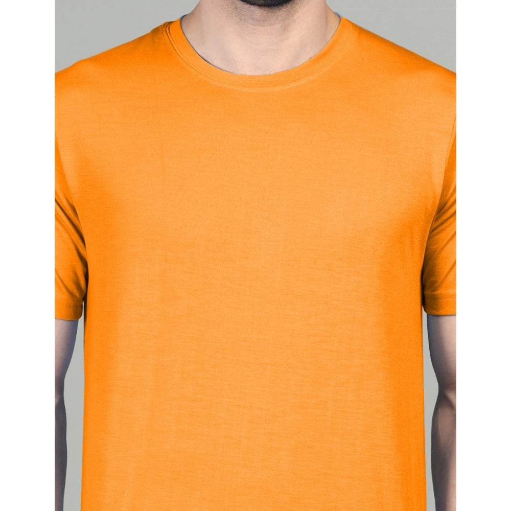 Generic Men's Casual Half Sleeve Solid Cotton Blended Round Neck T-shirt (Orange) - MYLUXURY LANE ENTERPRISE