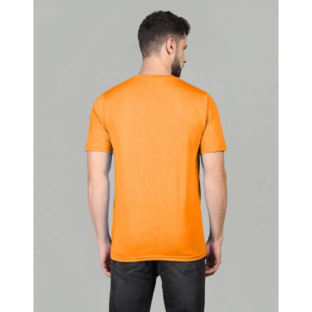 Generic Men's Casual Half Sleeve Solid Cotton Blended Round Neck T-shirt (Orange) - MYLUXURY LANE ENTERPRISE