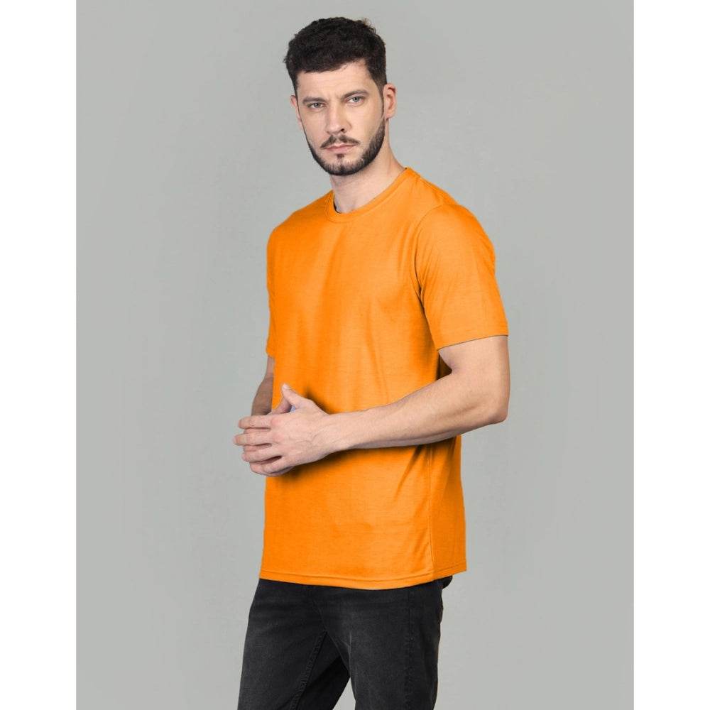 Generic Men's Casual Half Sleeve Solid Cotton Blended Round Neck T-shirt (Orange) - MYLUXURY LANE ENTERPRISE