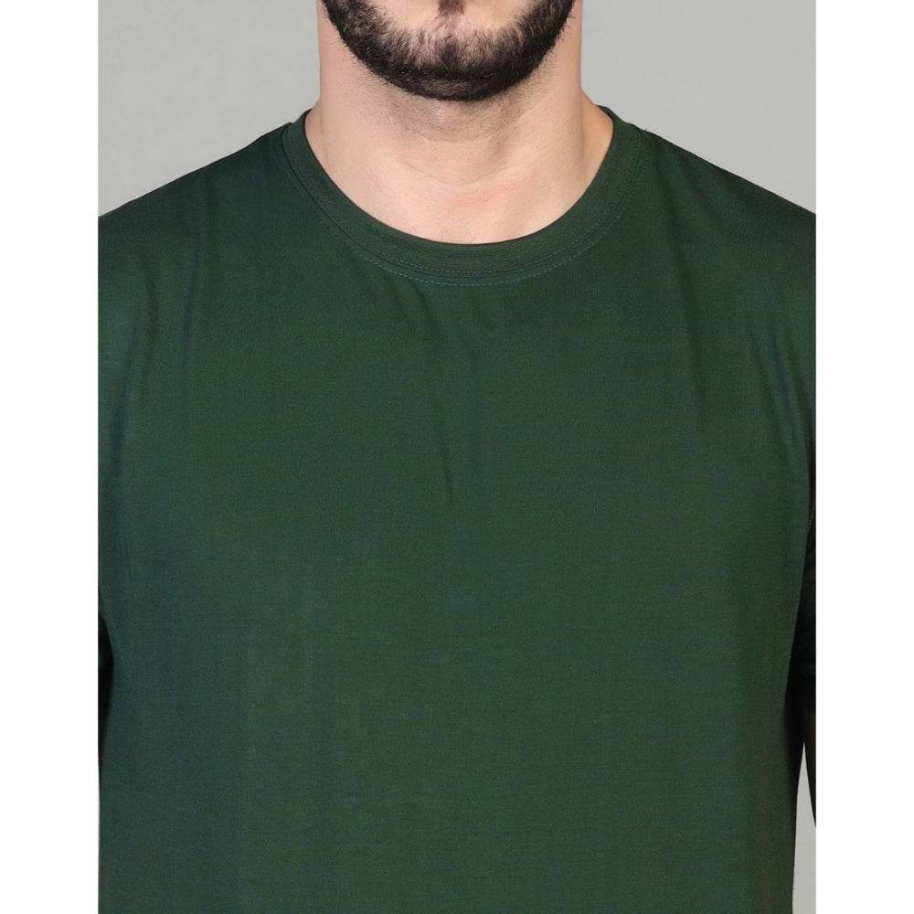 Generic Men's Casual Half Sleeve Solid Cotton Blended Round Neck T-shirt (B.Green) - MYLUXURY LANE ENTERPRISE