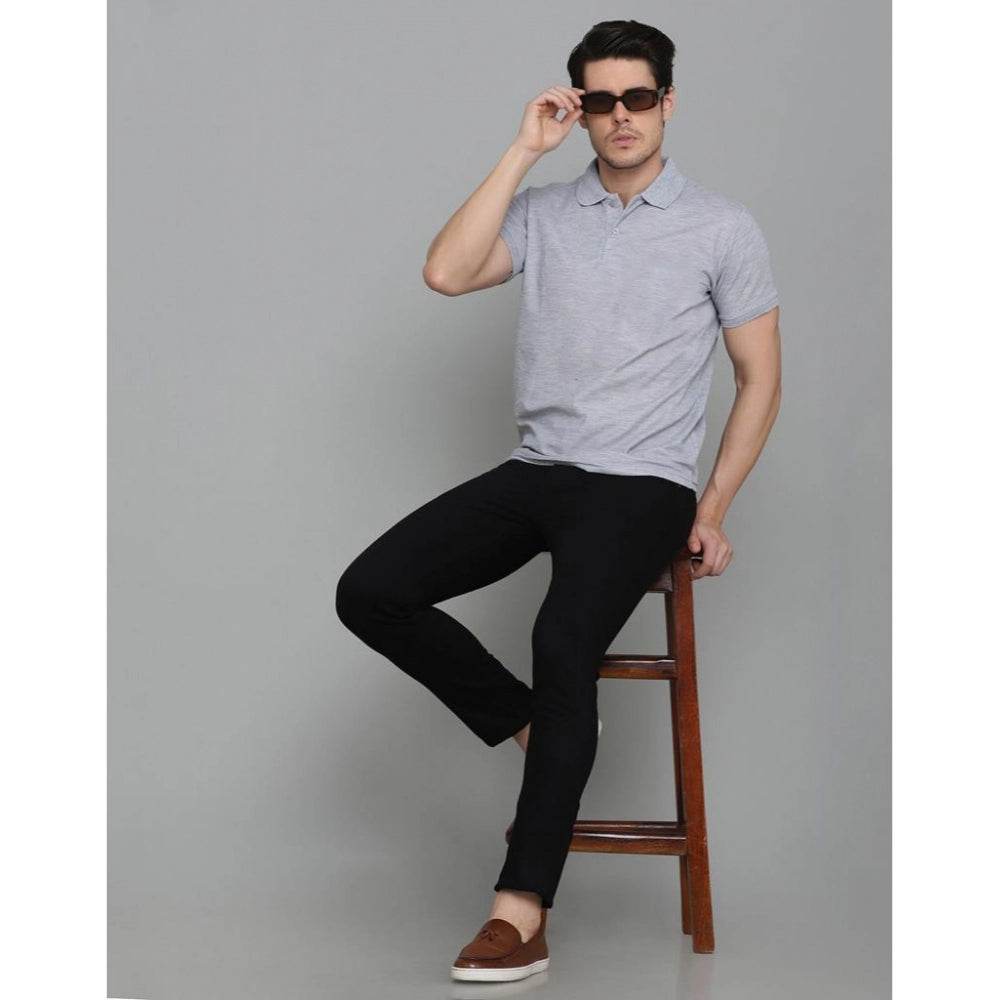 Generic Men's Casual Half Sleeve Solid Cotton Blended Polo Neck T-shirt (Grey) - MYLUXURY LANE ENTERPRISE