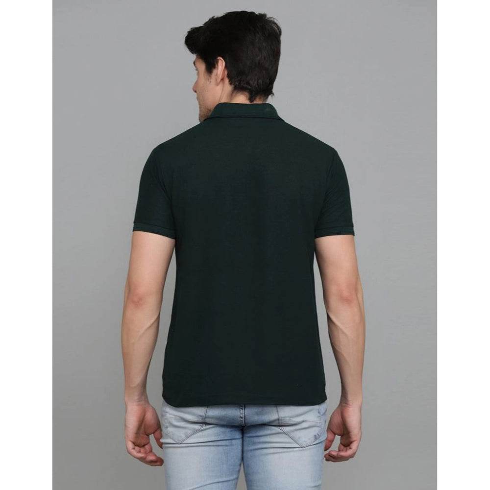 Generic Men's Casual Half Sleeve Solid Cotton Blended Polo Neck T-shirt (Green) - MYLUXURY LANE ENTERPRISE