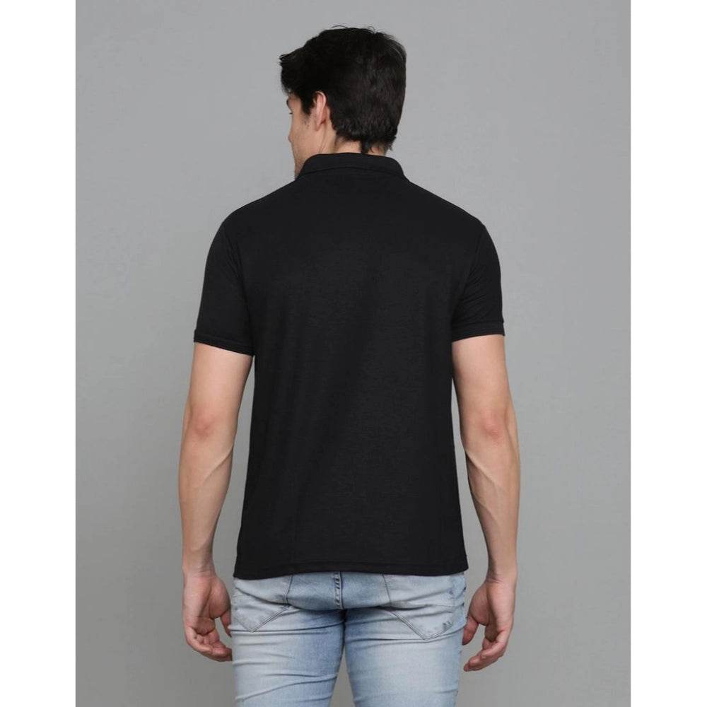 Generic Men's Casual Half Sleeve Solid Cotton Blended Polo Neck T-shirt (Black) - MYLUXURY LANE ENTERPRISE