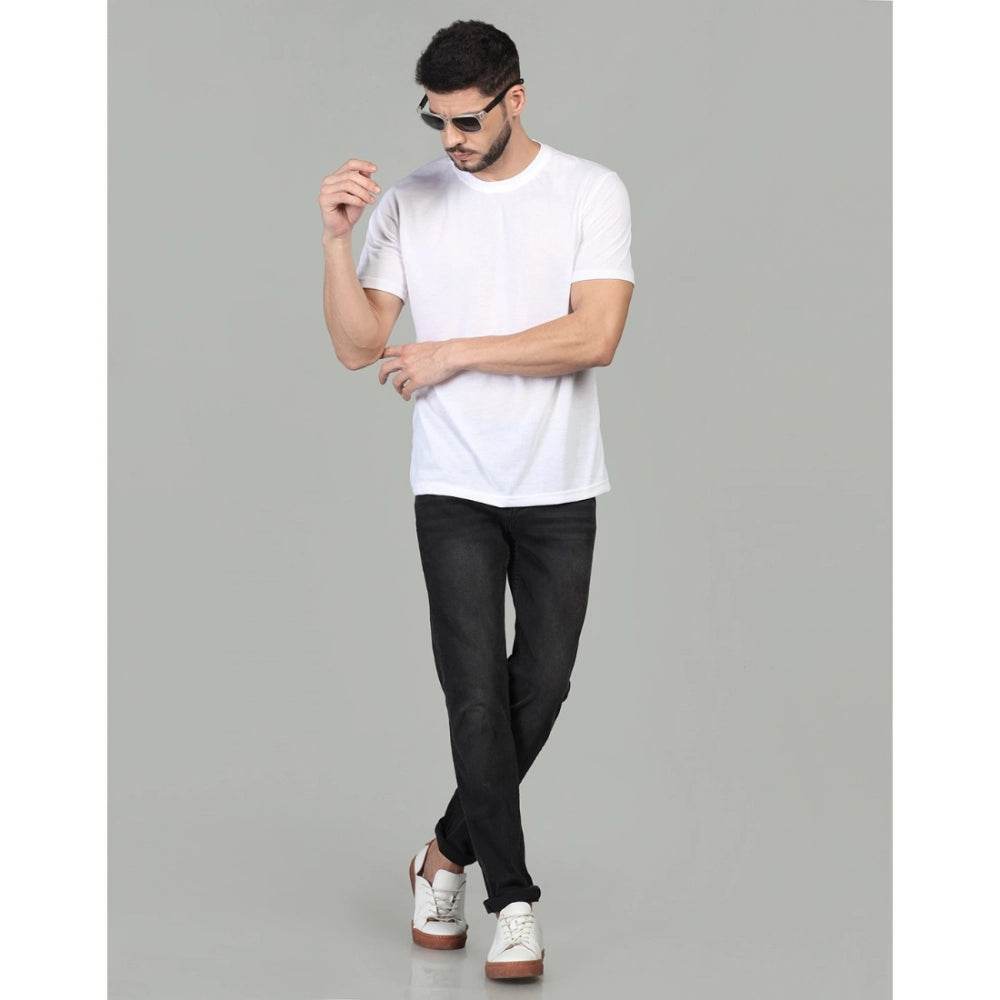 Generic Men's Casual Half Sleeve Solid Cotton Blended Round Neck T-shirt (White) - MYLUXURY LANE ENTERPRISE