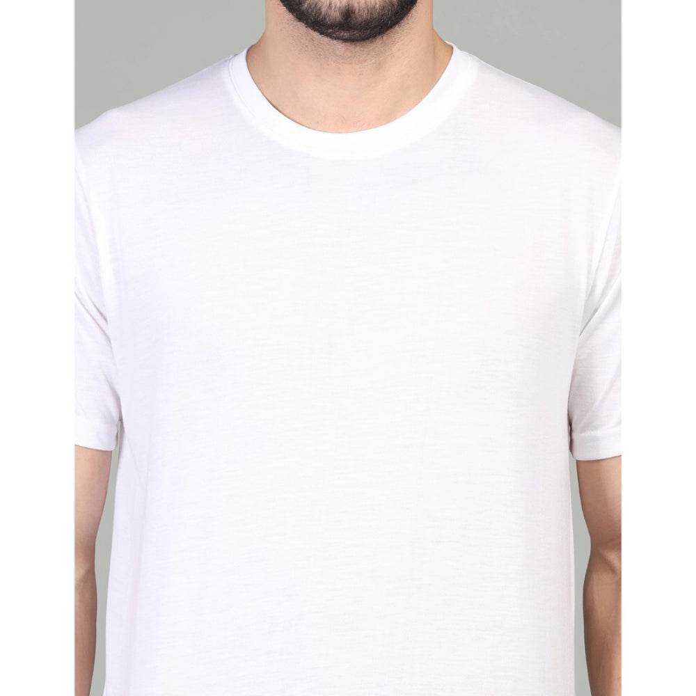 Generic Men's Casual Half Sleeve Solid Cotton Blended Round Neck T-shirt (White) - MYLUXURY LANE ENTERPRISE