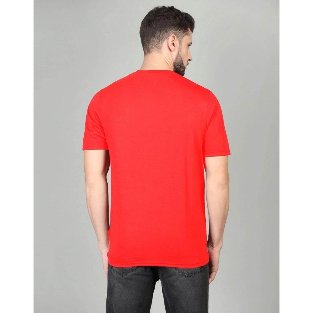 Generic Men's Casual Half Sleeve Solid Cotton Blended Round Neck T-shirt (Red) - MYLUXURY LANE ENTERPRISE
