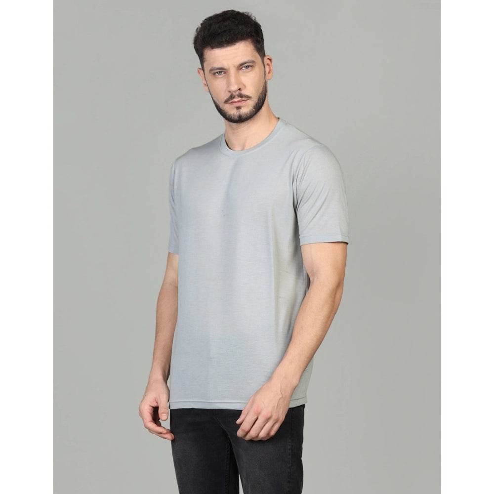 Generic Men's Casual Half Sleeve Solid Cotton Blended Round Neck T-shirt (Grey) - MYLUXURY LANE ENTERPRISE