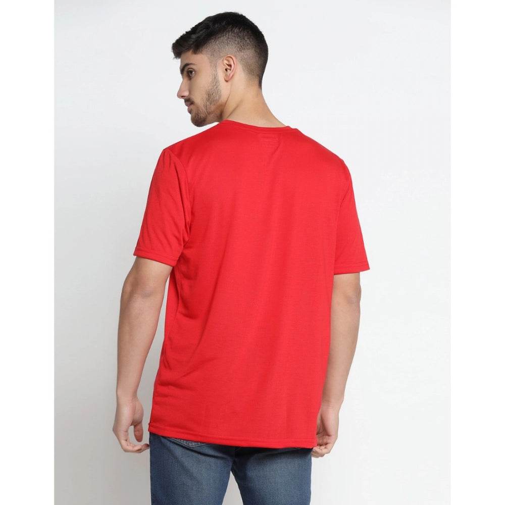 Generic Men's Casual Half Sleeve Printed Cotton Blended Round Neck T-shirt (Red) - MYLUXURY LANE ENTERPRISE