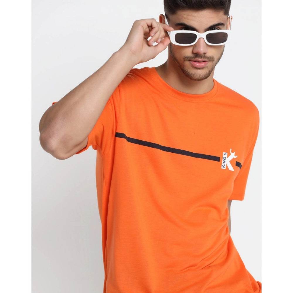 Generic Men's Casual Half Sleeve Printed Cotton Blended Round Neck T-shirt (Orange) - MYLUXURY LANE ENTERPRISE