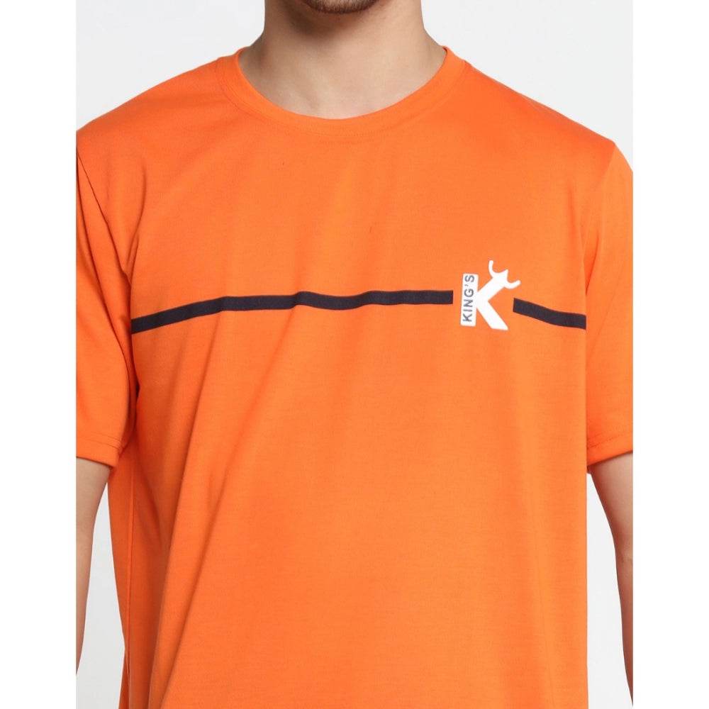 Generic Men's Casual Half Sleeve Printed Cotton Blended Round Neck T-shirt (Orange) - MYLUXURY LANE ENTERPRISE