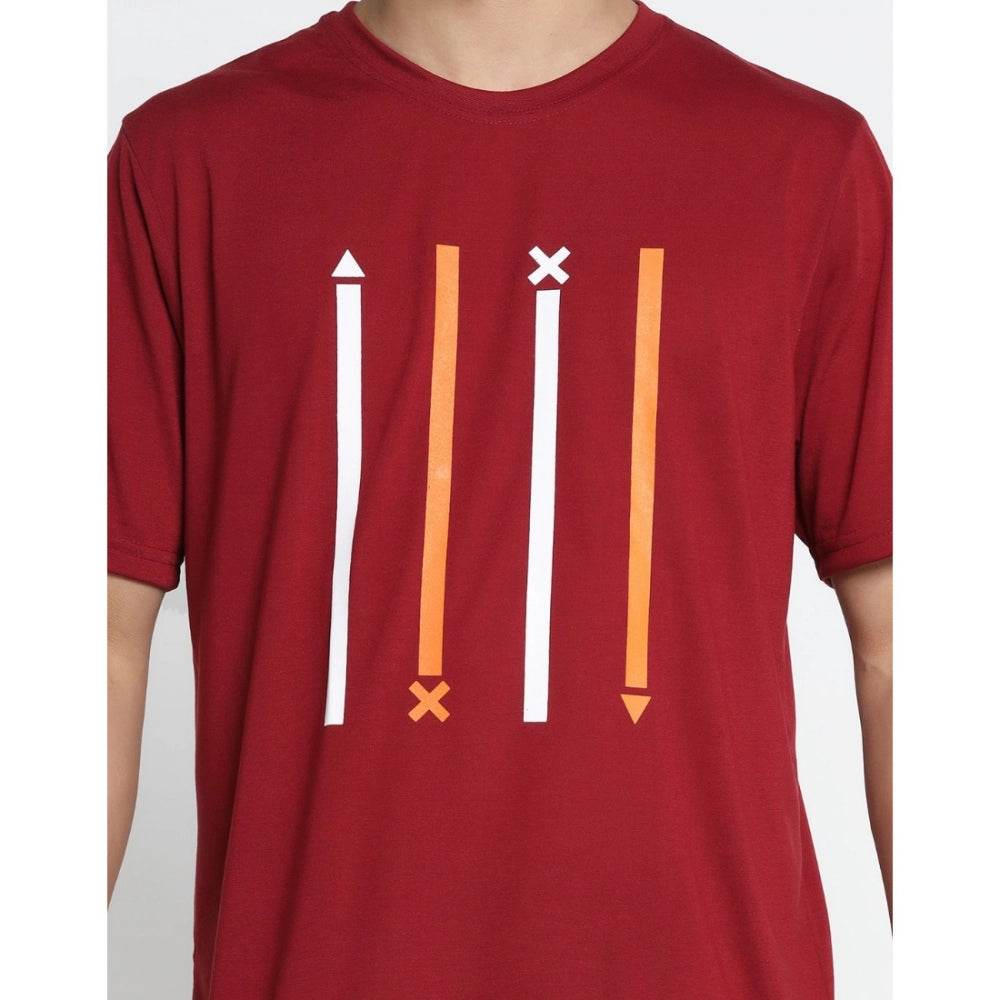 Generic Men's Casual Half Sleeve Printed Cotton Blended Round Neck T-shirt (Maroon) - MYLUXURY LANE ENTERPRISE