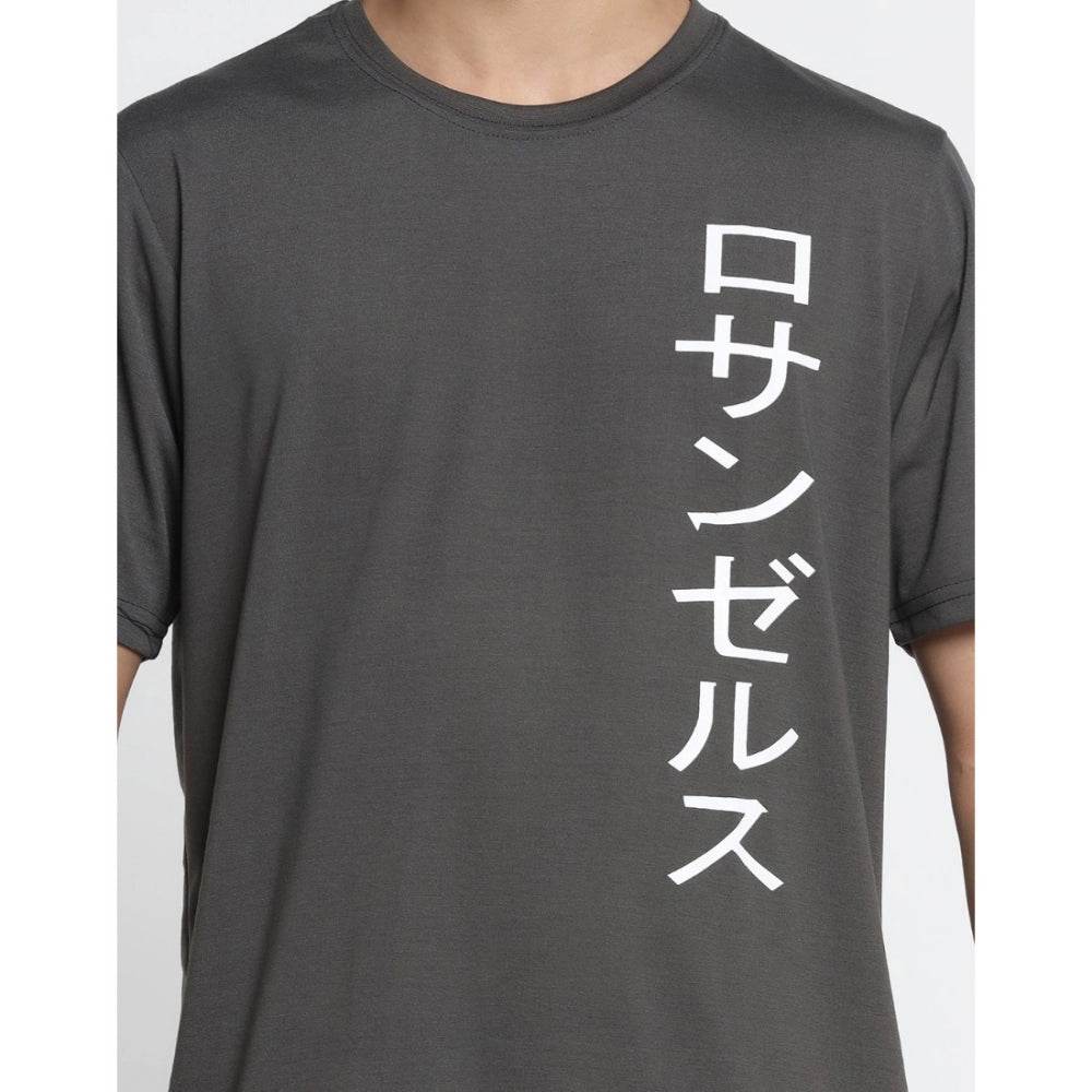 Generic Men's Casual Half Sleeve Printed Cotton Blended Round Neck T-shirt (D.Grey) - MYLUXURY LANE ENTERPRISE