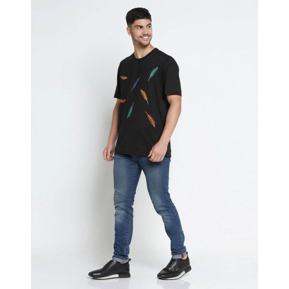 Generic Men's Casual Half Sleeve Printed Cotton Blended Round Neck T-shirt (Black) - MYLUXURY LANE ENTERPRISE
