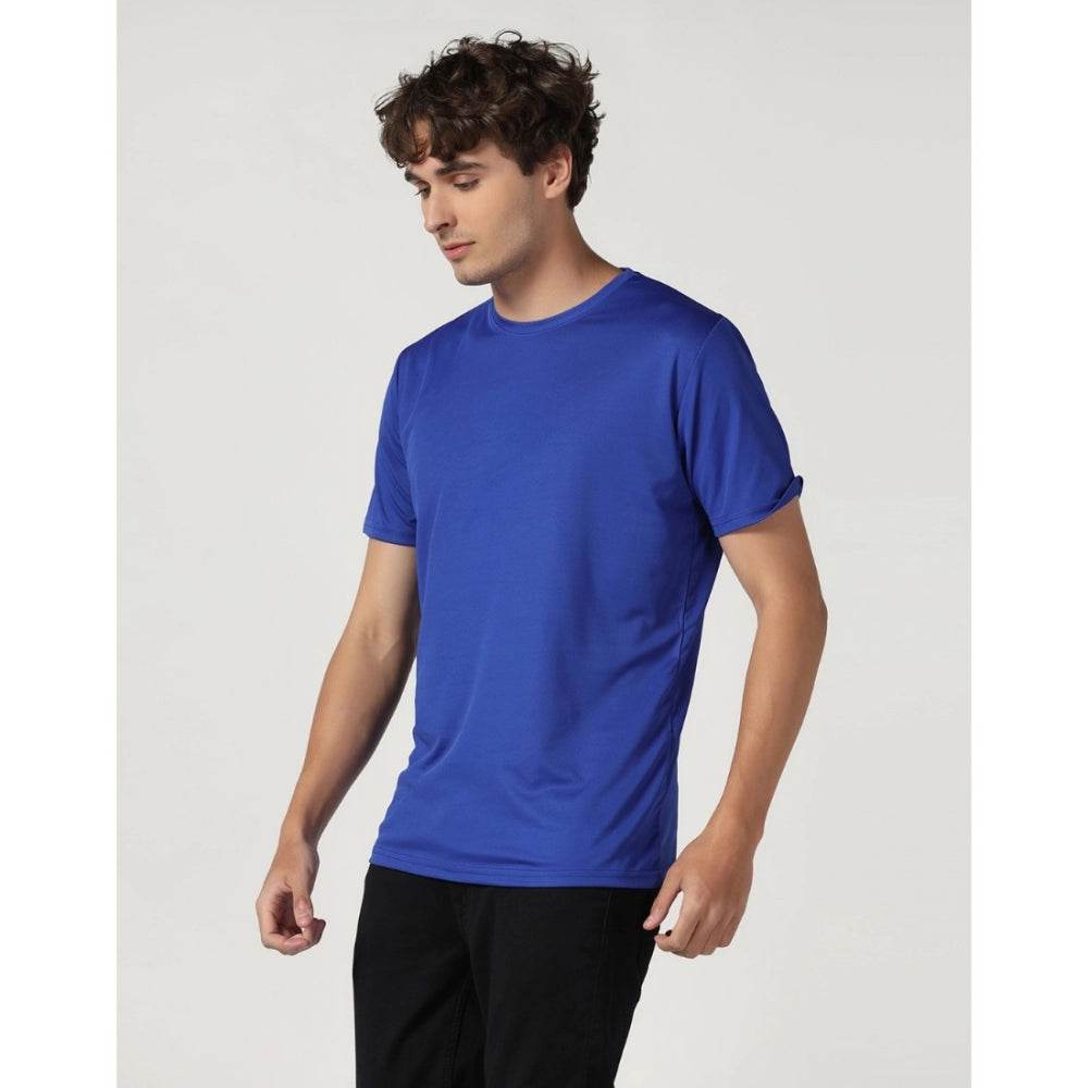 Generic Men's Casual Half Sleeve Solid Polyester Round Neck T-shirt (Royal) - MYLUXURY LANE ENTERPRISE