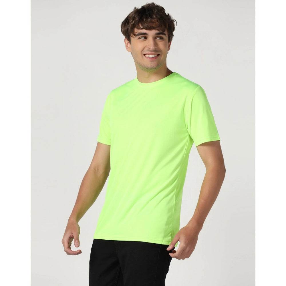 Generic Men's Casual Half Sleeve Solid Polyester Round Neck T-shirt (Neon) - MYLUXURY LANE ENTERPRISE
